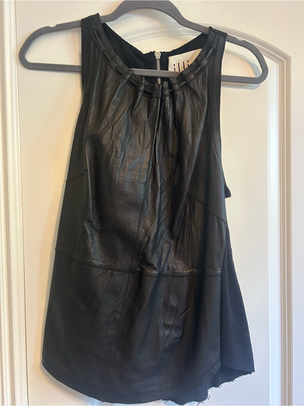 Illia  Black Leather-Trim Top